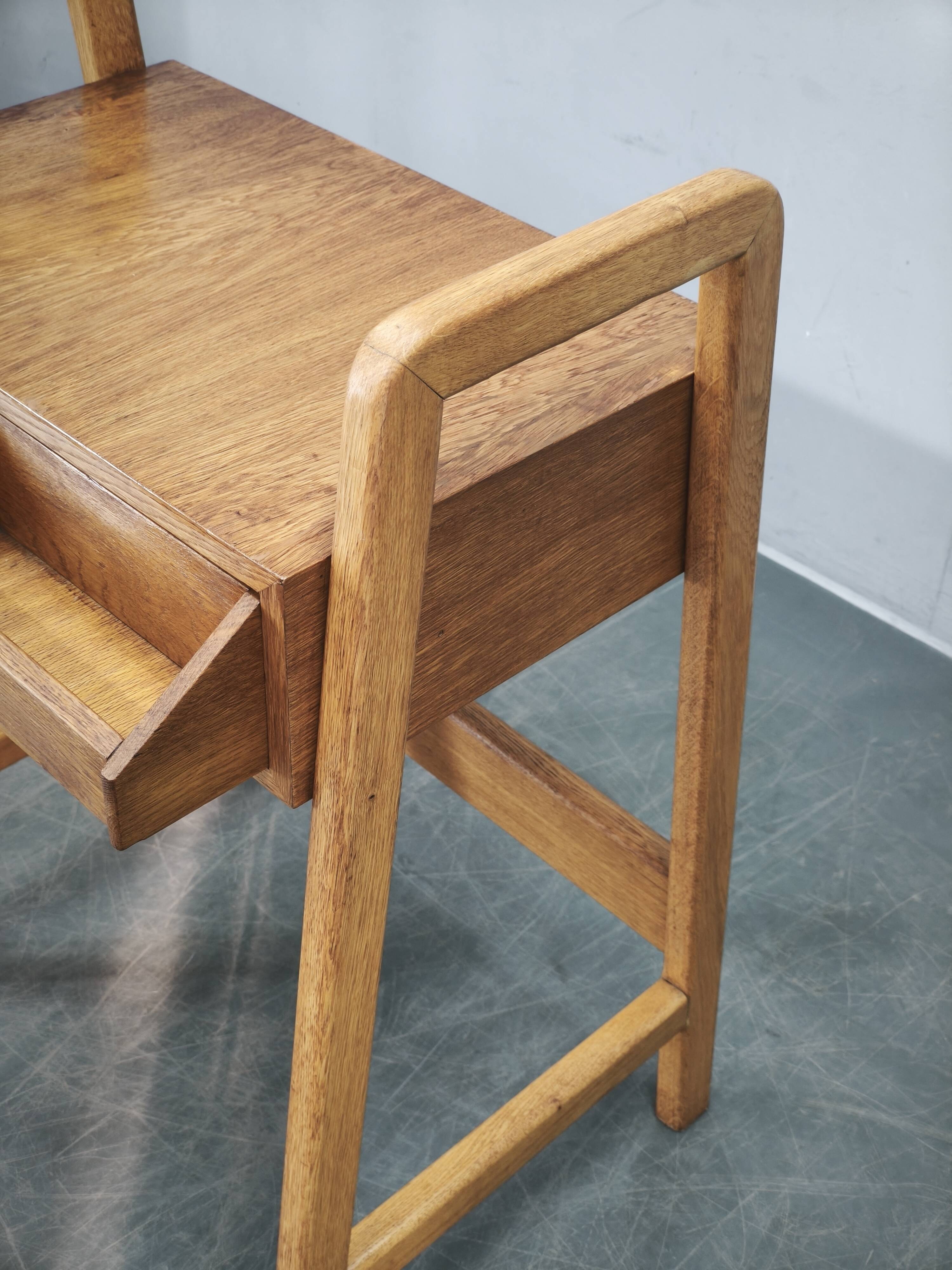1960s Czech Oak Side Table with Integrated Storage Drawer