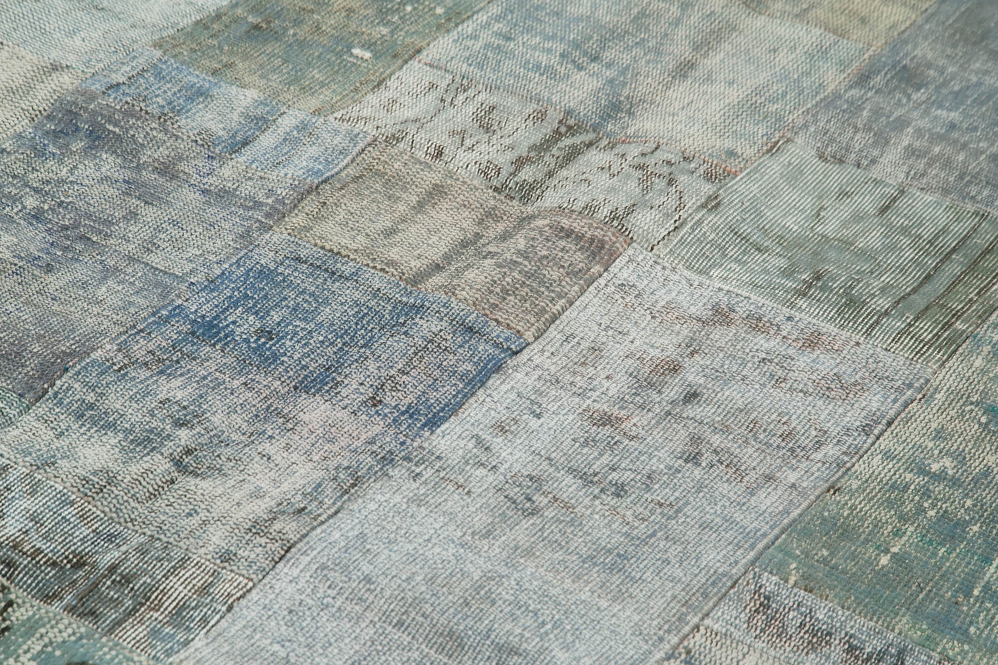 Hand-Knotted Turkish Vintage 203 cm x 302 cm Grey Patchwork Carpet