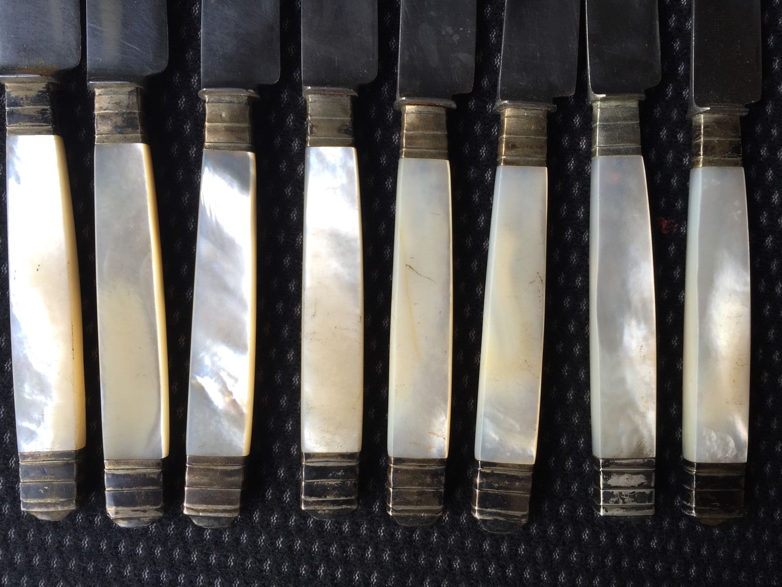 Set of 8 19th-century monogrammed mother-of-pearl handles