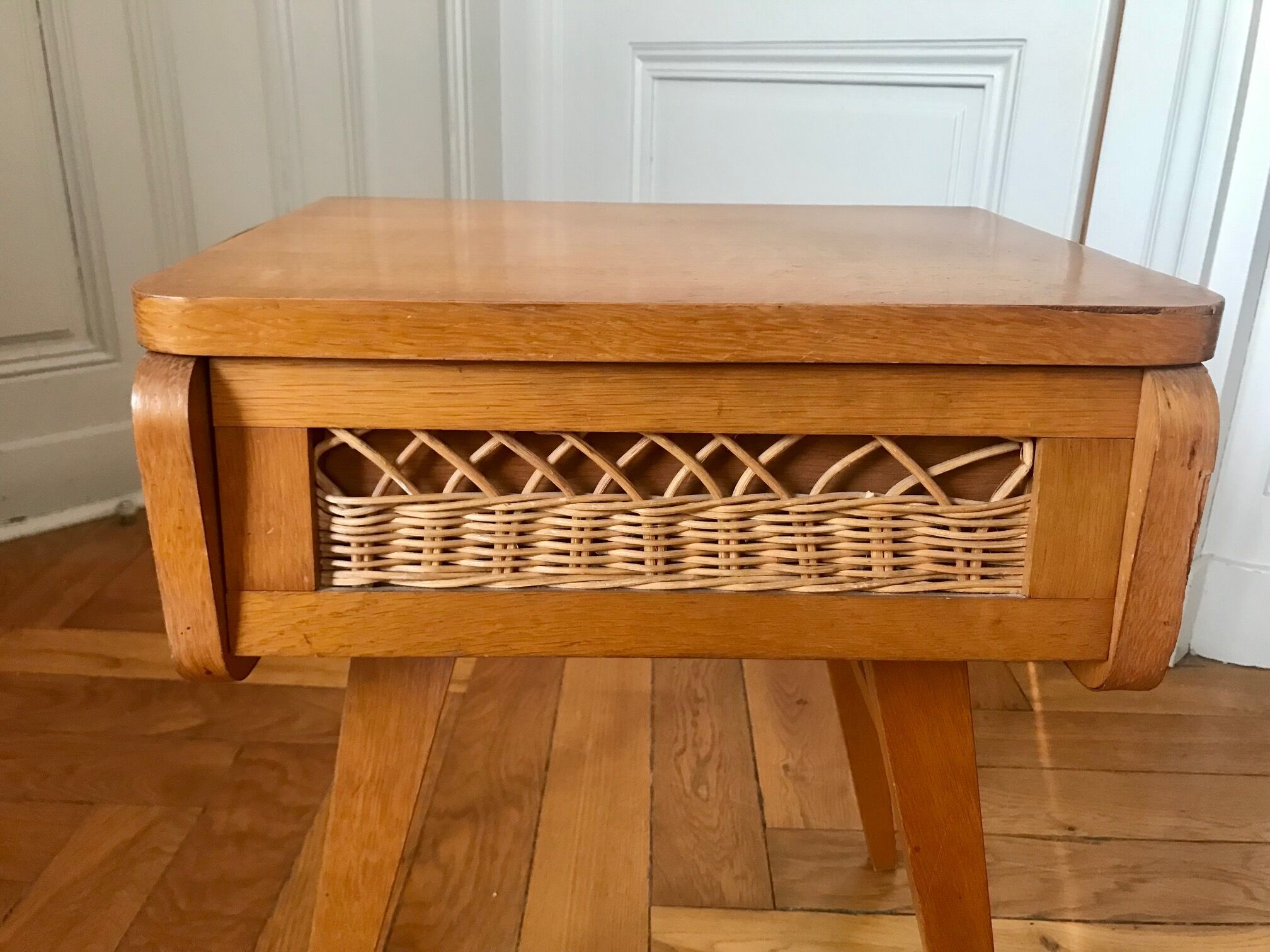 Bedside wood and rattan