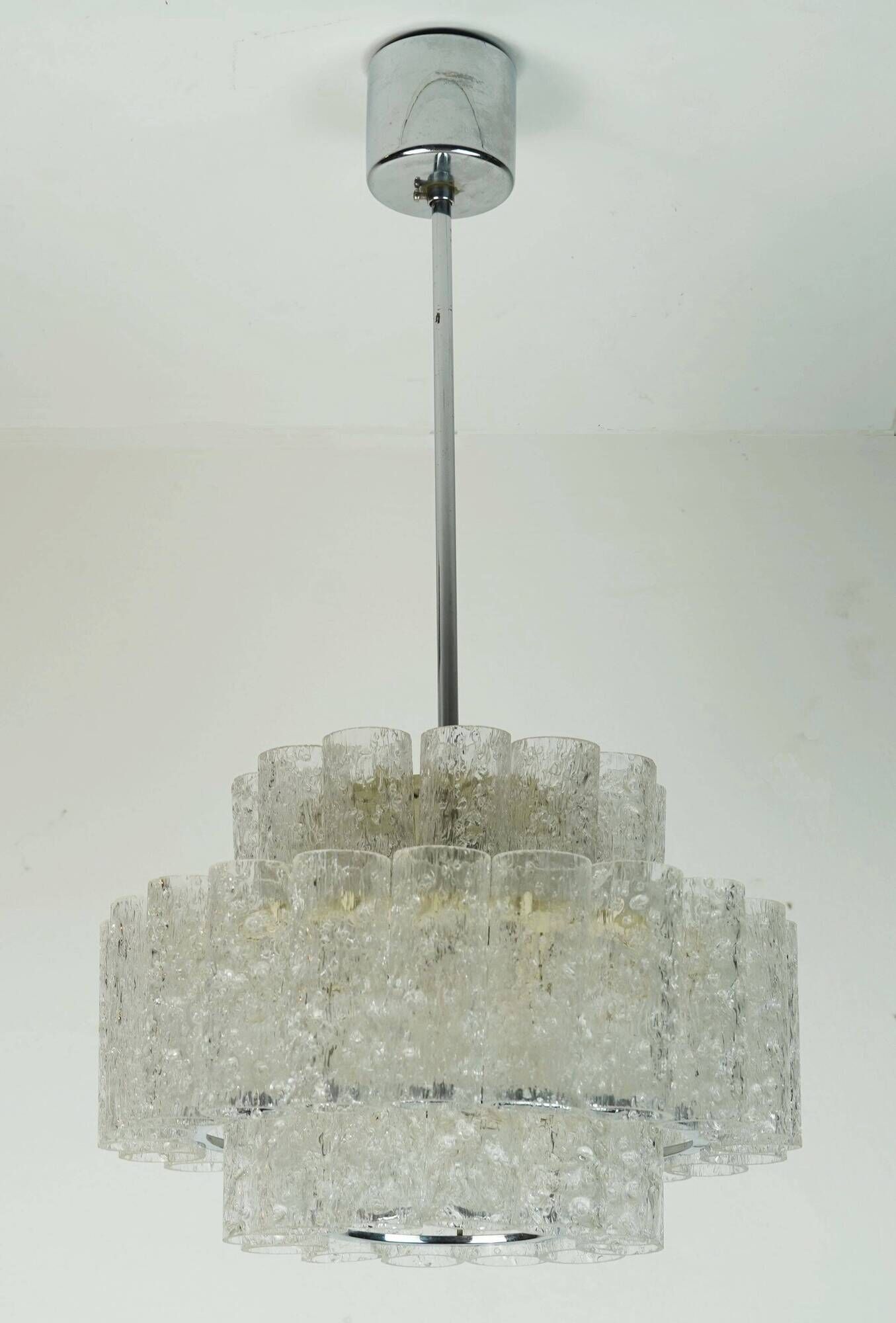 3-tier 1960s vintage mid century doria ice glass CHANDELIER with 45 glasses