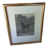 Gravure ancienne encadrée deux cerfs en forêt