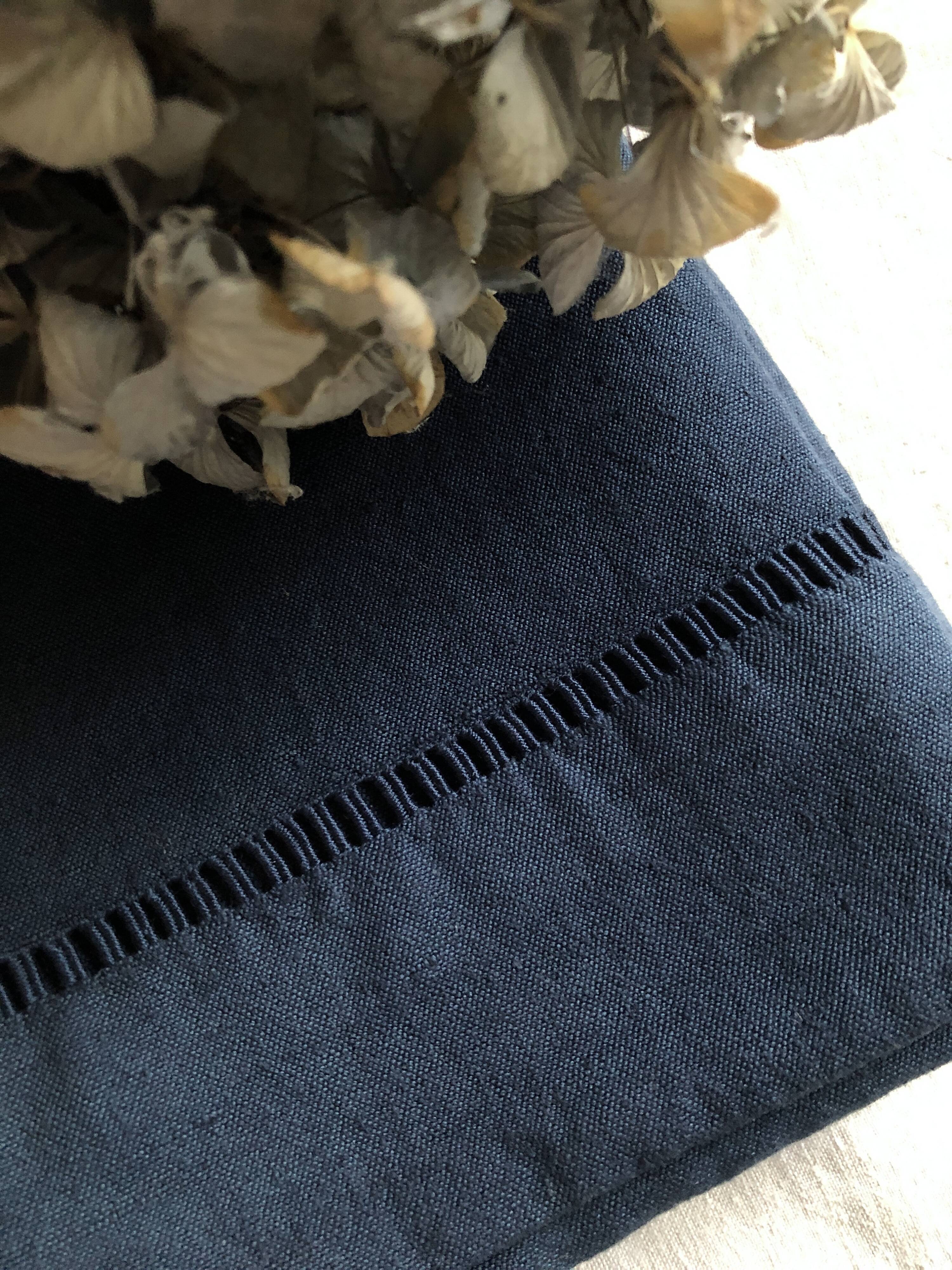 Old linen and cotton sheet dyed in night blue