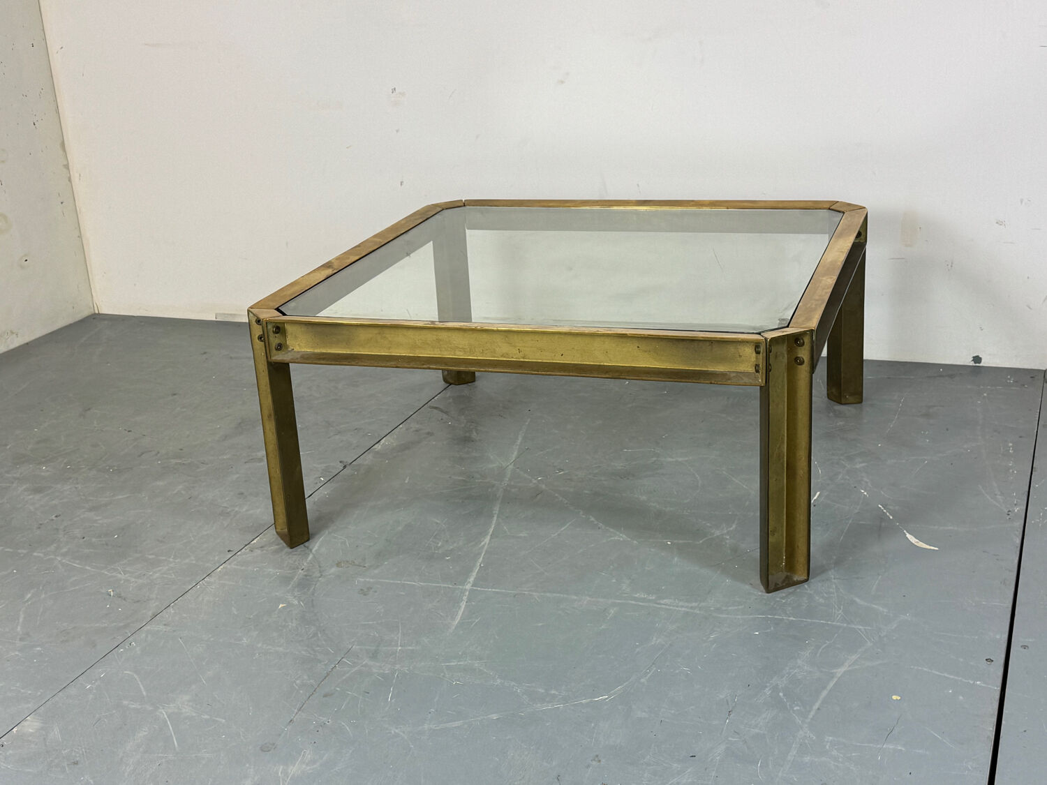 Brutalist Brass T09 coffee table by Peter Ghyczy 1970