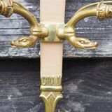 Vintage French Empire Sconces: Gilt Bronze, Salmon Column Double Arm Light