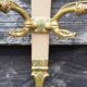 Vintage French Empire Sconces: Gilt Bronze, Salmon Column Double Arm Light