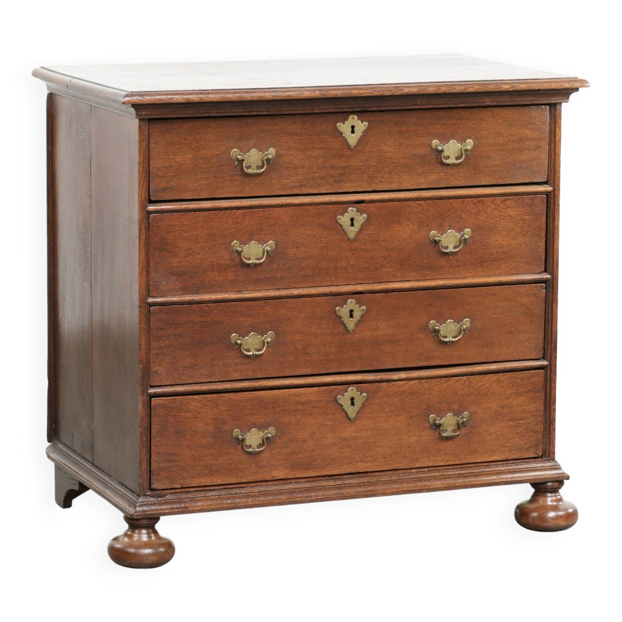 Antique English 17th century oak chest of drawers and ball legs
