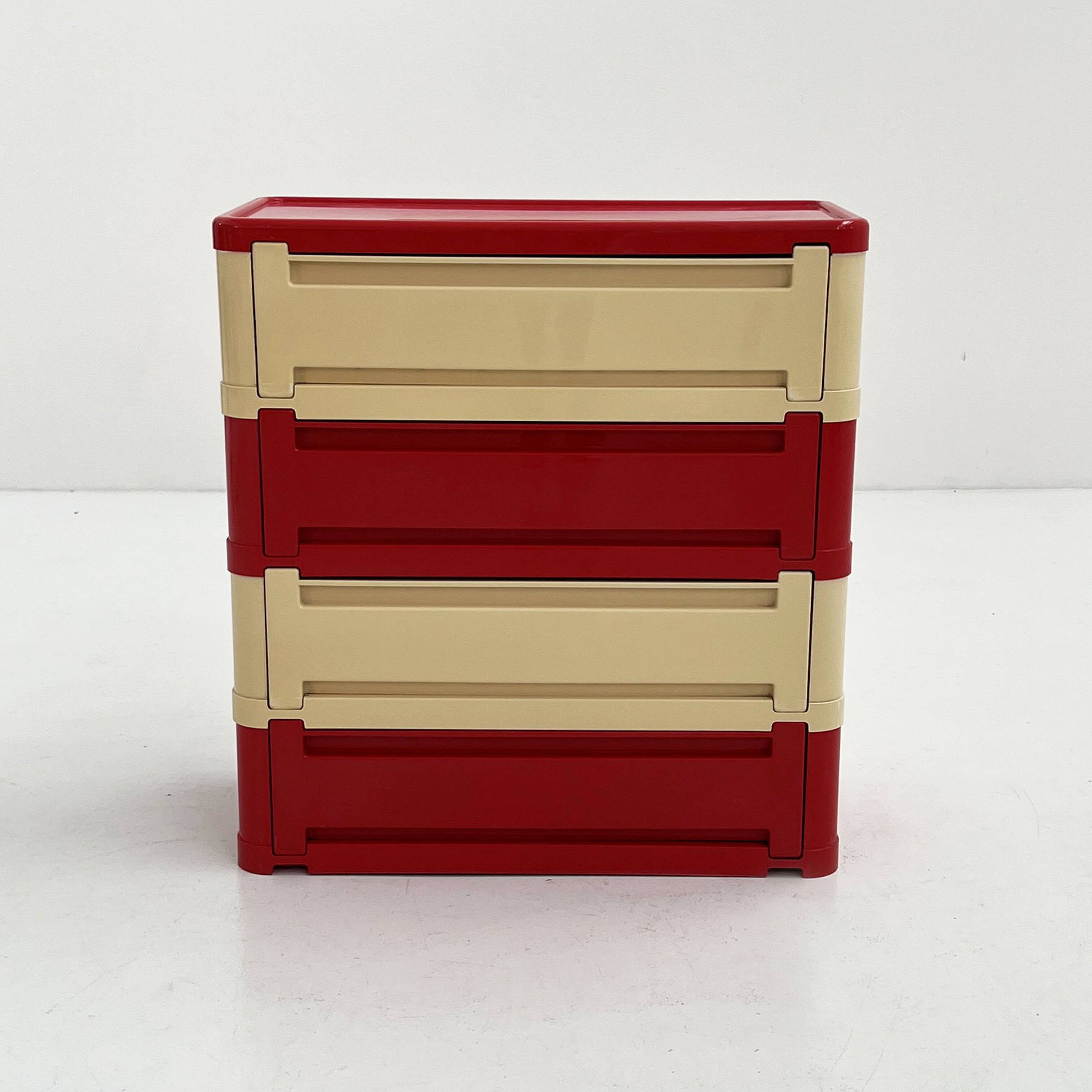 White and red cabinet model “4964” by Olaf Von Bohr for Kartell, 1970