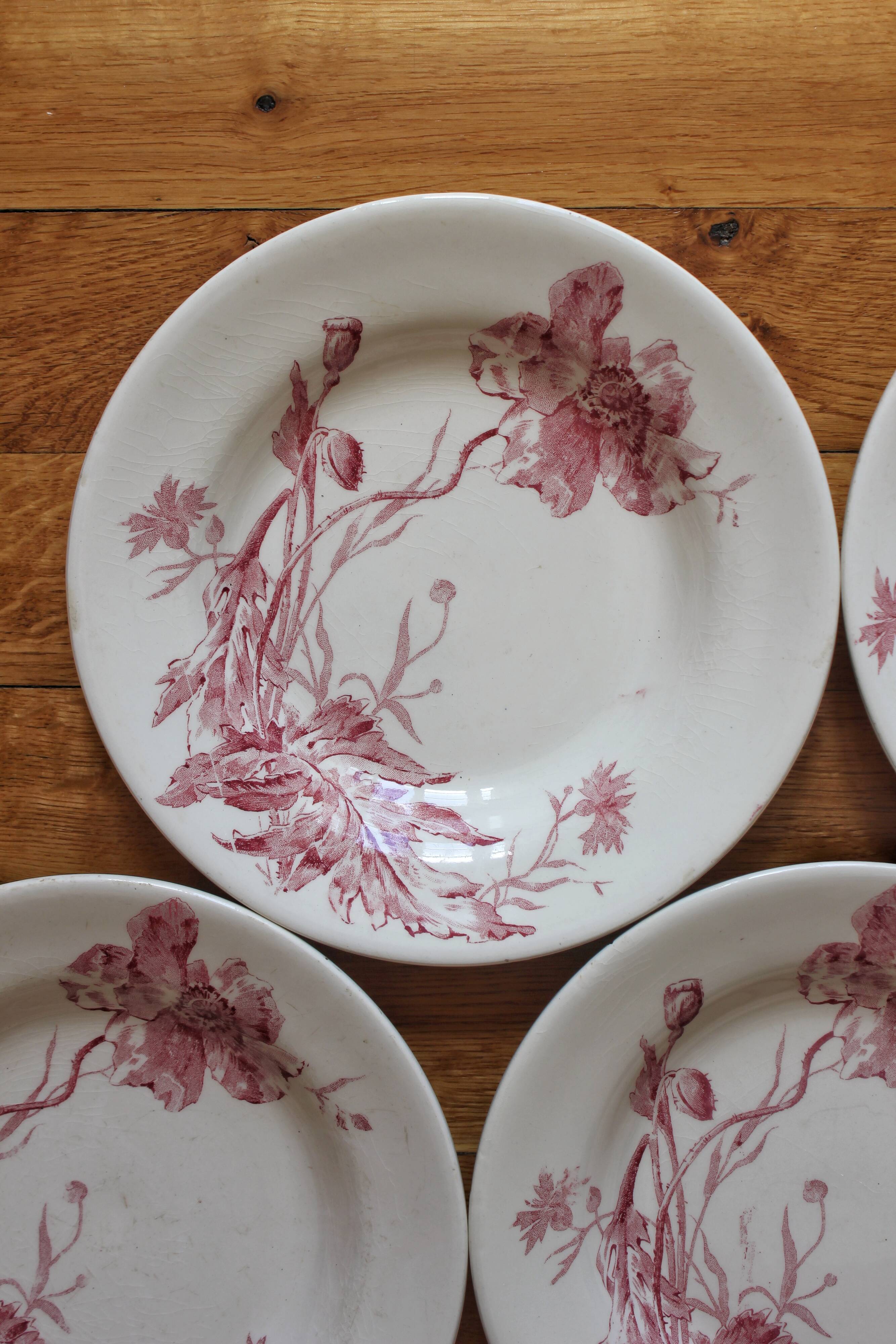4 plates in iron earth opaque poppies, from Gien