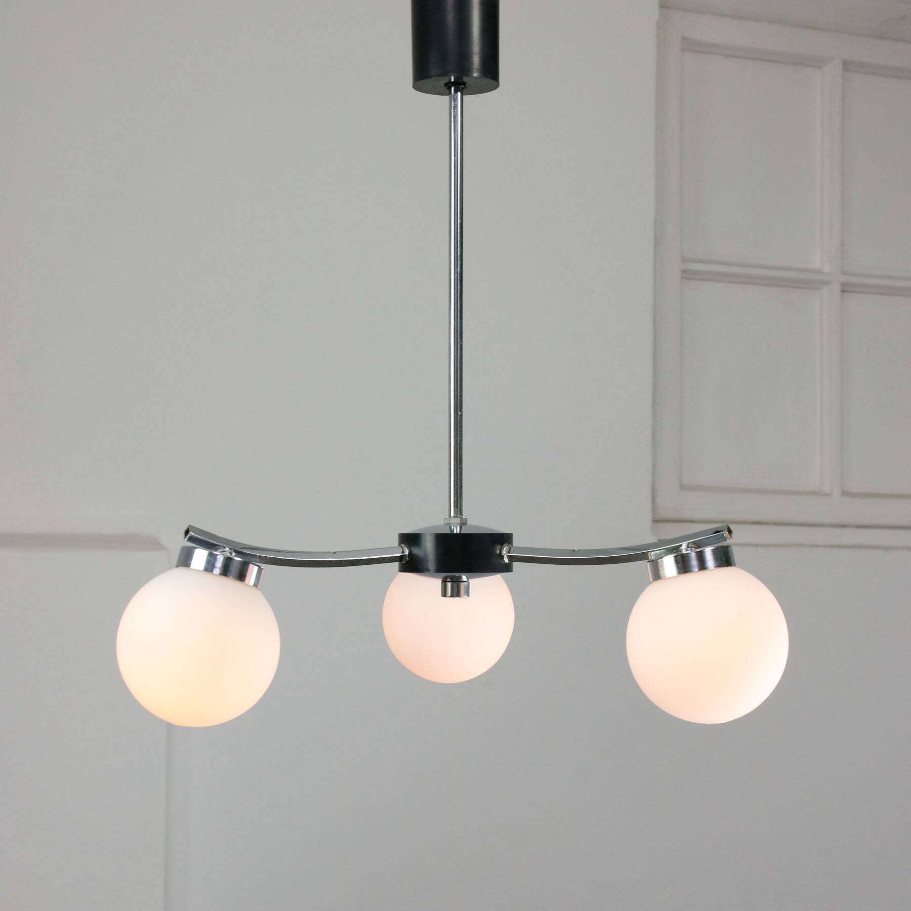 Mid-Century Italian Chrome and Opaline Chandelier
