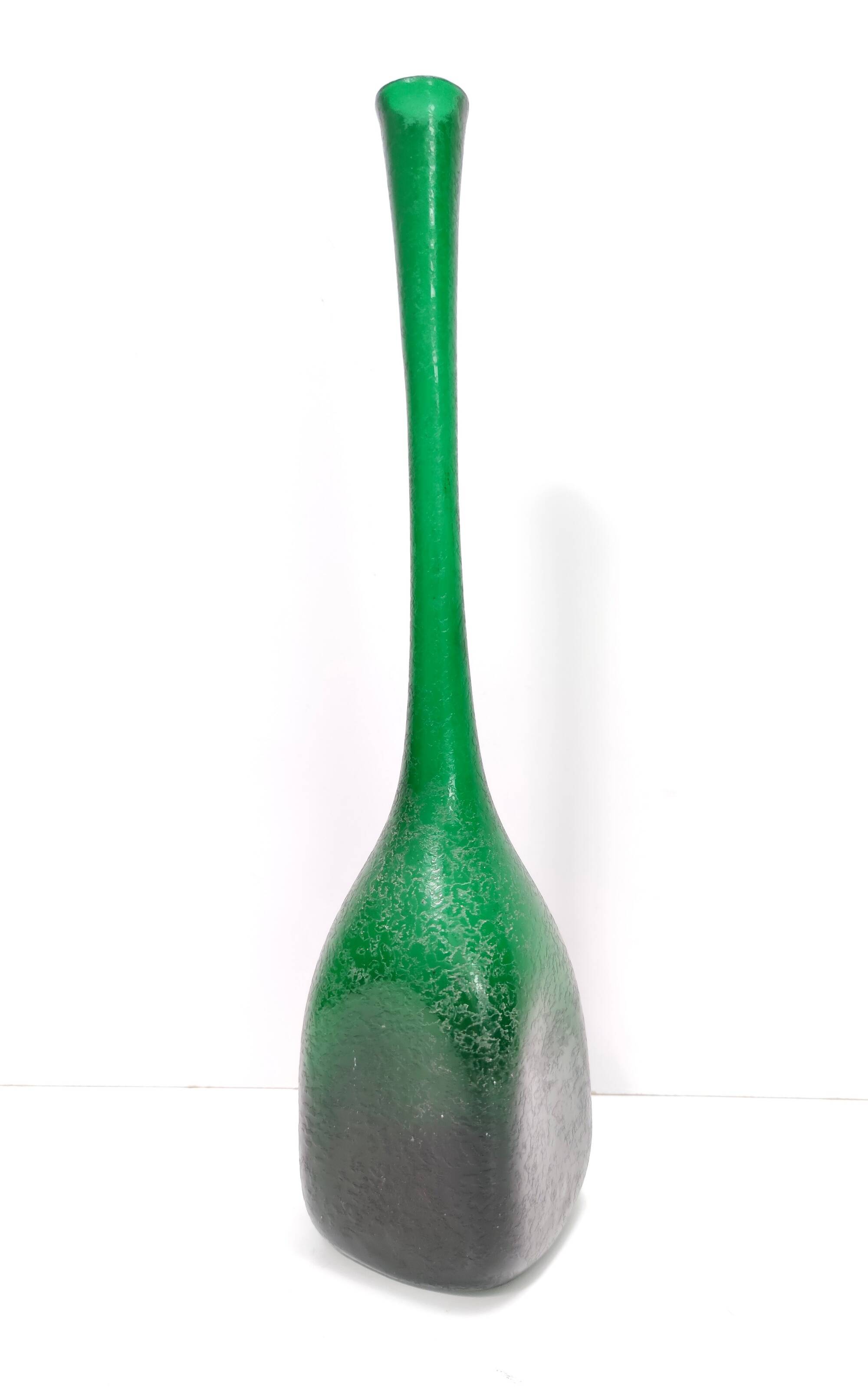Emerald Green Corroso Murano Glass Vase by Seguso, Italy