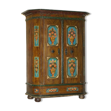 Hand-painted German wedding armoire, antique, 1829-1851
