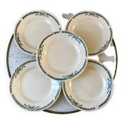 set of 5 large flat plates in Terre de Fer Longchamp model Belleville late 19th century