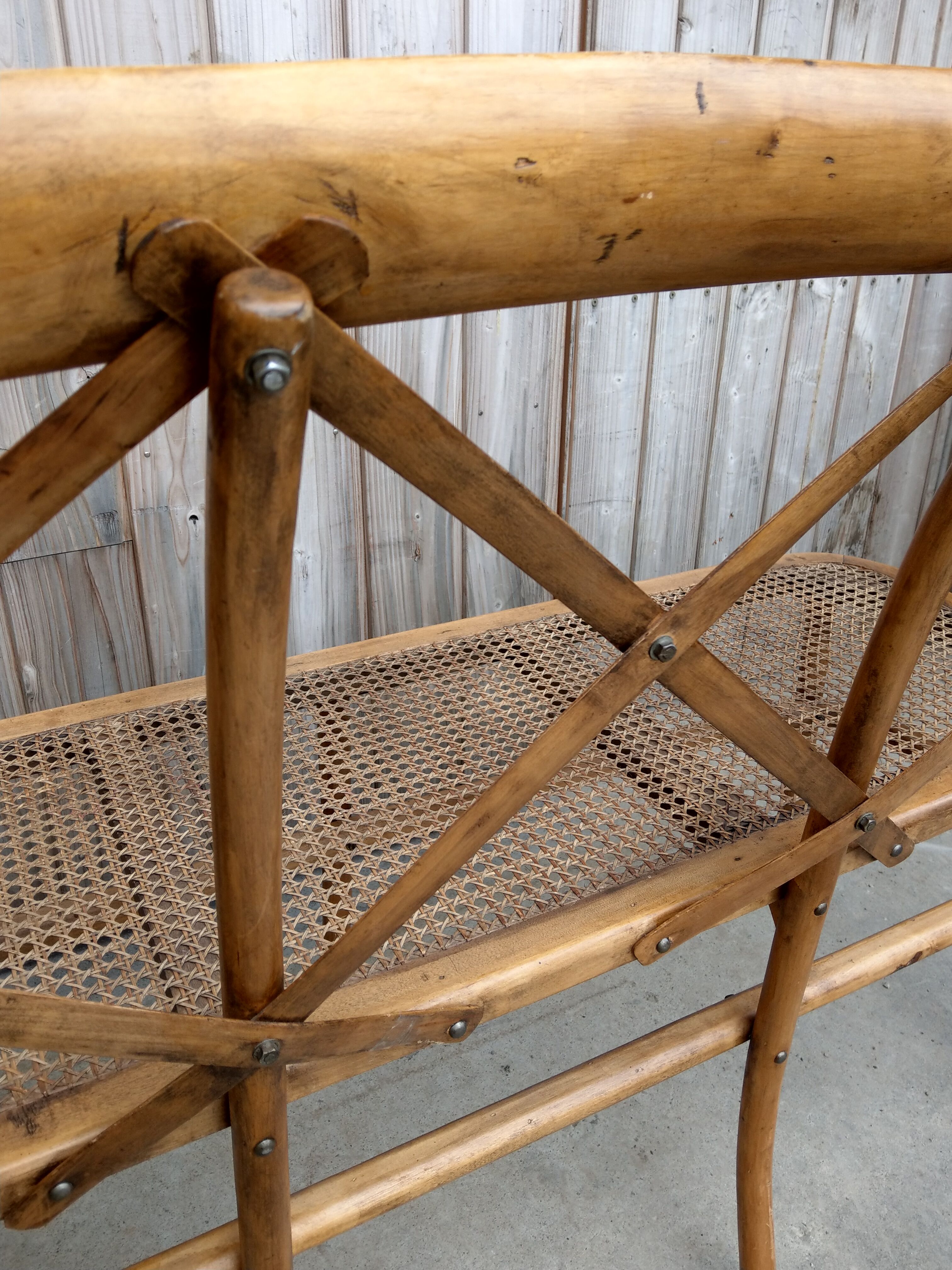 Former bench in wood and caning