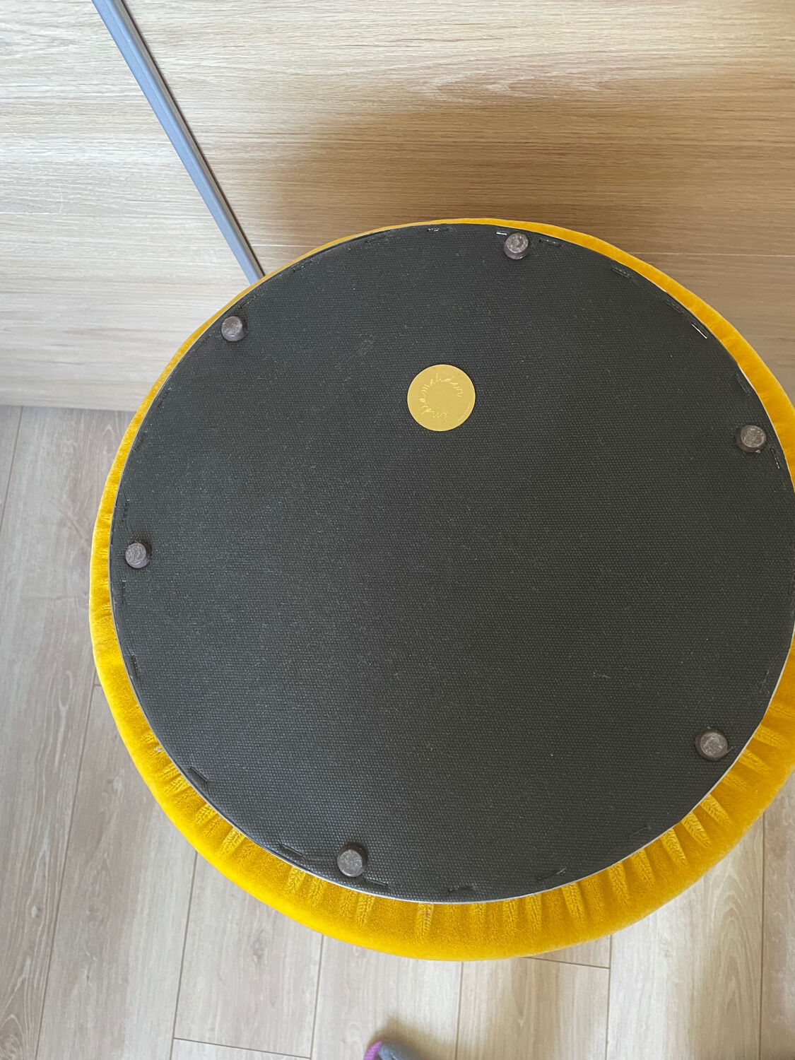 India Mahdavi velvet pouffe stool