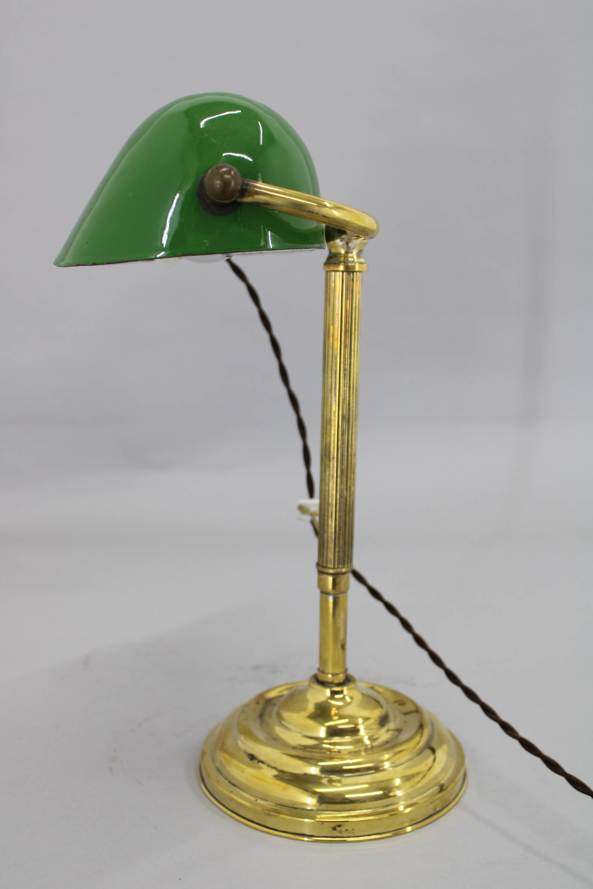 1930s Art Deco Brass  Banker Table Lamp, Czechoslovakia