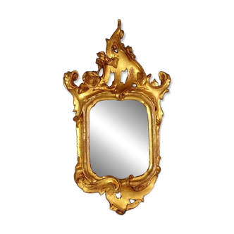 Ancien miroir biseauté cadre bois sculpté doré 19e siècle 55X31 cm C197