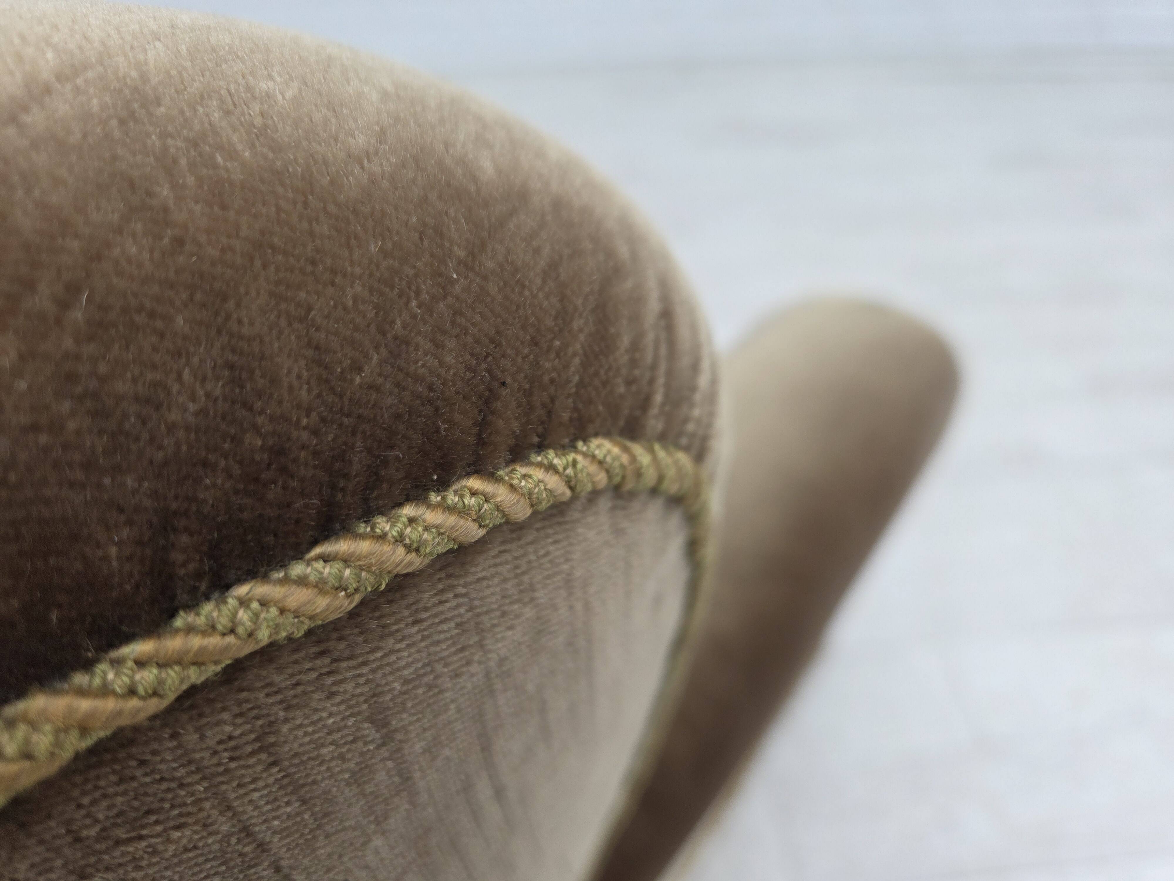 1960s, Danish relax armchair, dark green furniture velour, ash wood.