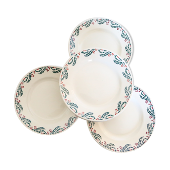 Set of 8 flat plates Moulin des Wolves, Holly motif