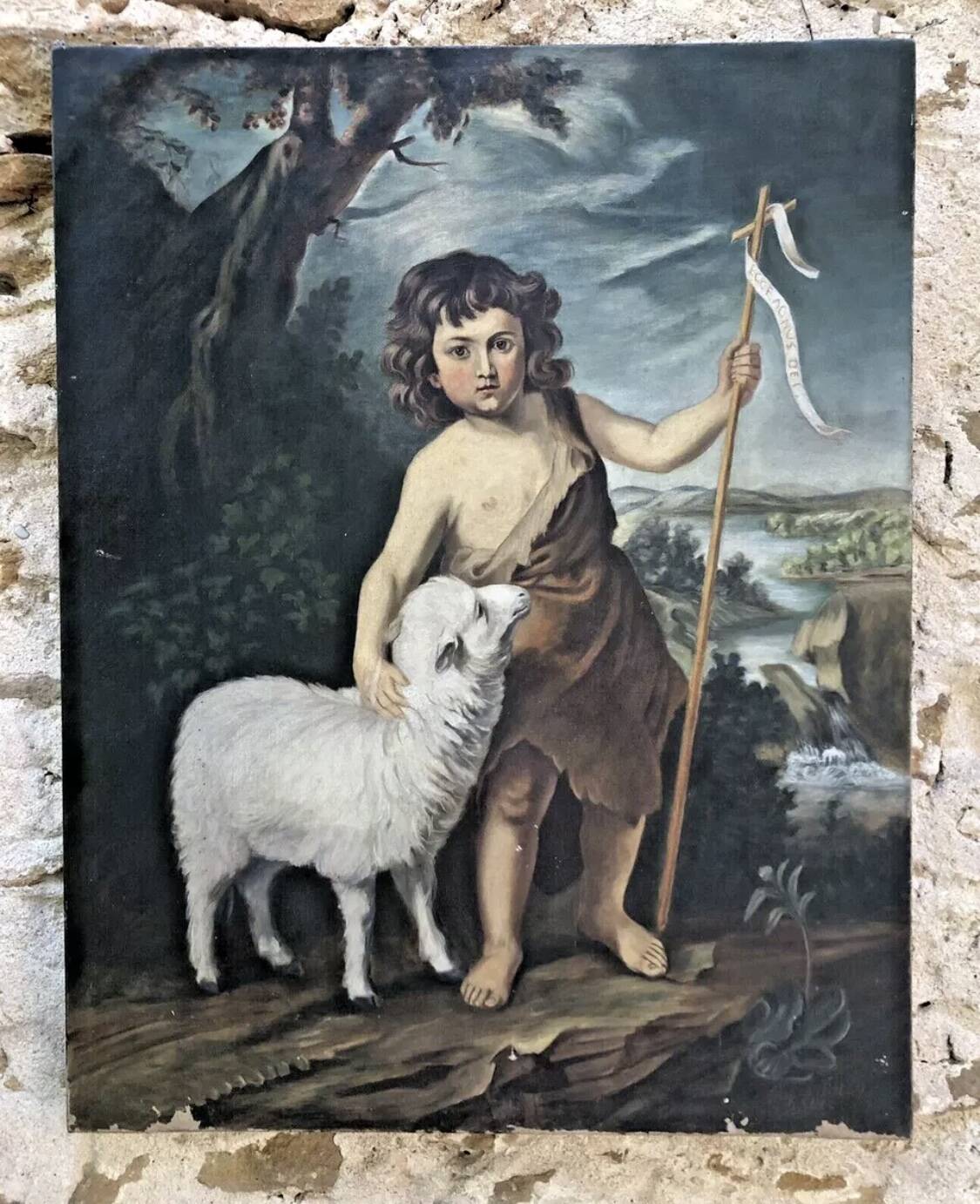 Painting Oil on canvas after Murillo Saint Jean Batiste early 20th century