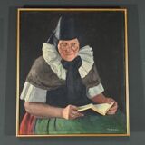 Huile sur toile « polonaise à sa lecture » de a. markowicz – début xxe