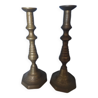 Pairs of Brass Candlesticks, made and cut by hand