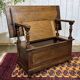 English oak bank safe from the 1930s that can serve as a console.