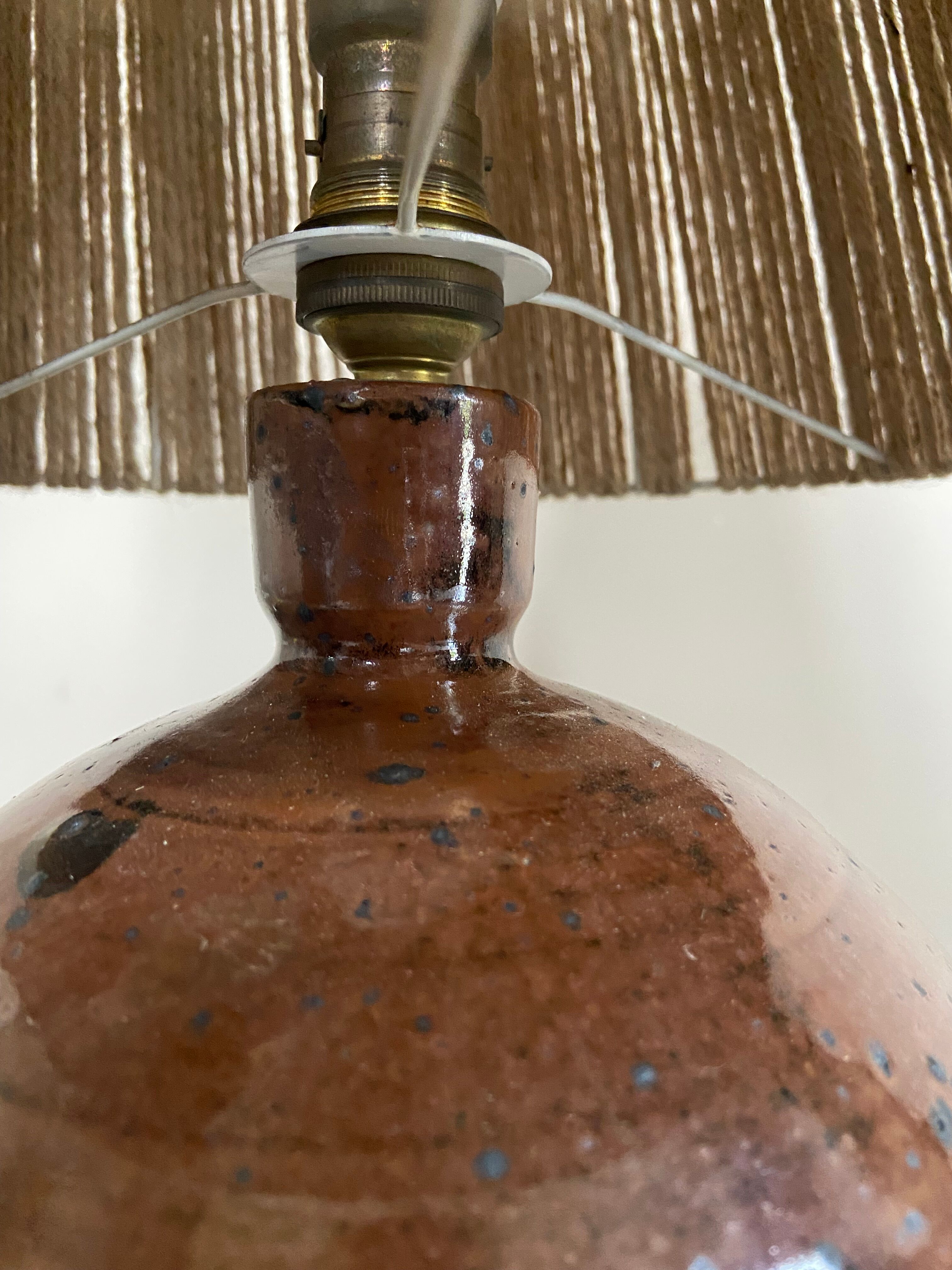 Vintage stoneware ball lamp and rope lampshade