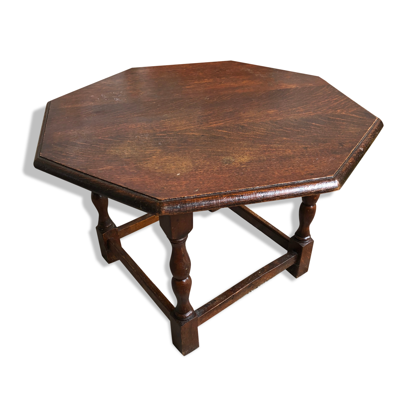 Old octagonal coffee table wood turned feet vintage