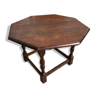 Table basse octogonale bois pieds tournés vintage