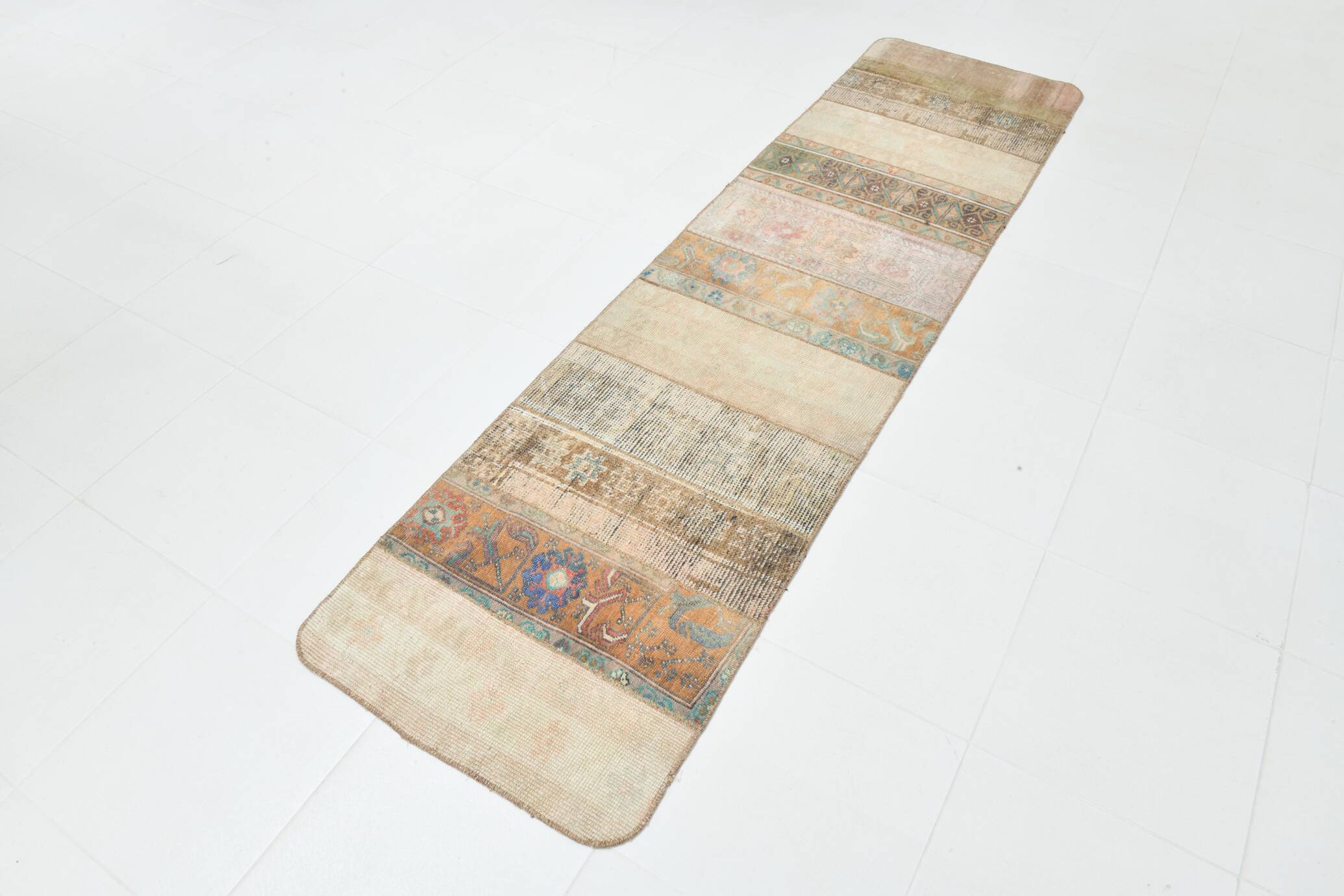 Vintage Brown Beige Turkish Vintage Runner Rug, 67x254Cm