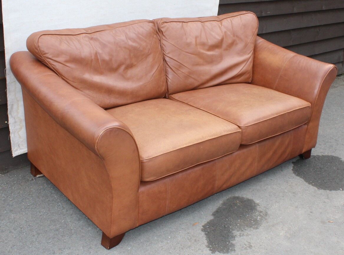 Tan Leather 2 seater sofa Classic 1980's