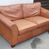 Tan Leather 2 seater sofa Classic 1980's