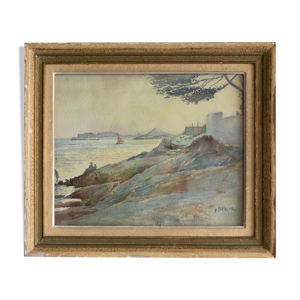 Aquarelle ancienne vue de Marseille