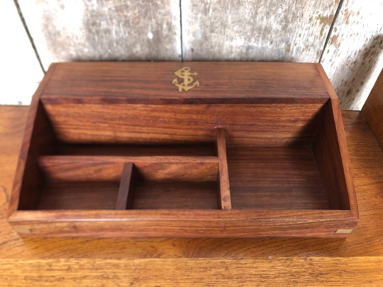 Organisateur De Bureau Bois & Laiton Rangement Style Marine Vintage