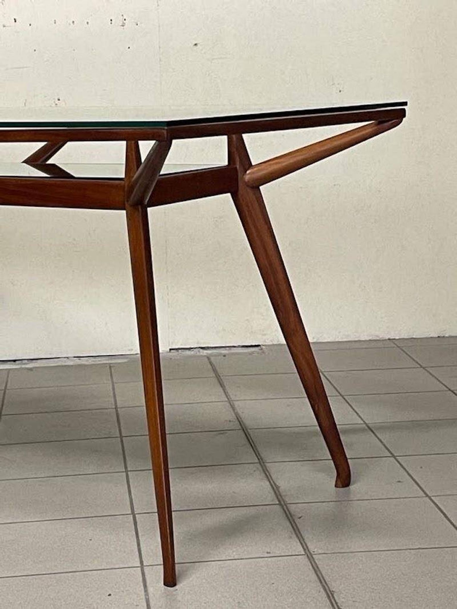 1950s Italian Wooden Table with Double Glass Top