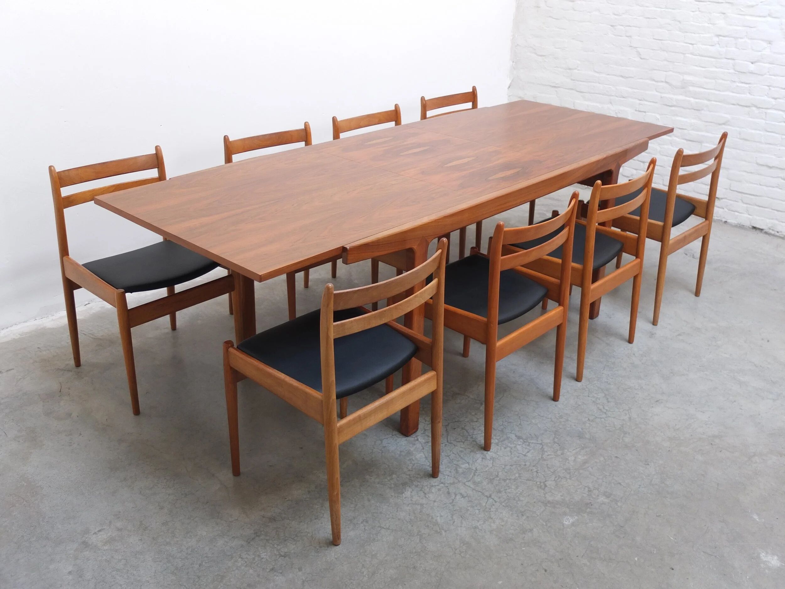 Walnut 'Abstracta' dining set by Jos De Mey for Van Den Berghe-Pauvers, 1960s