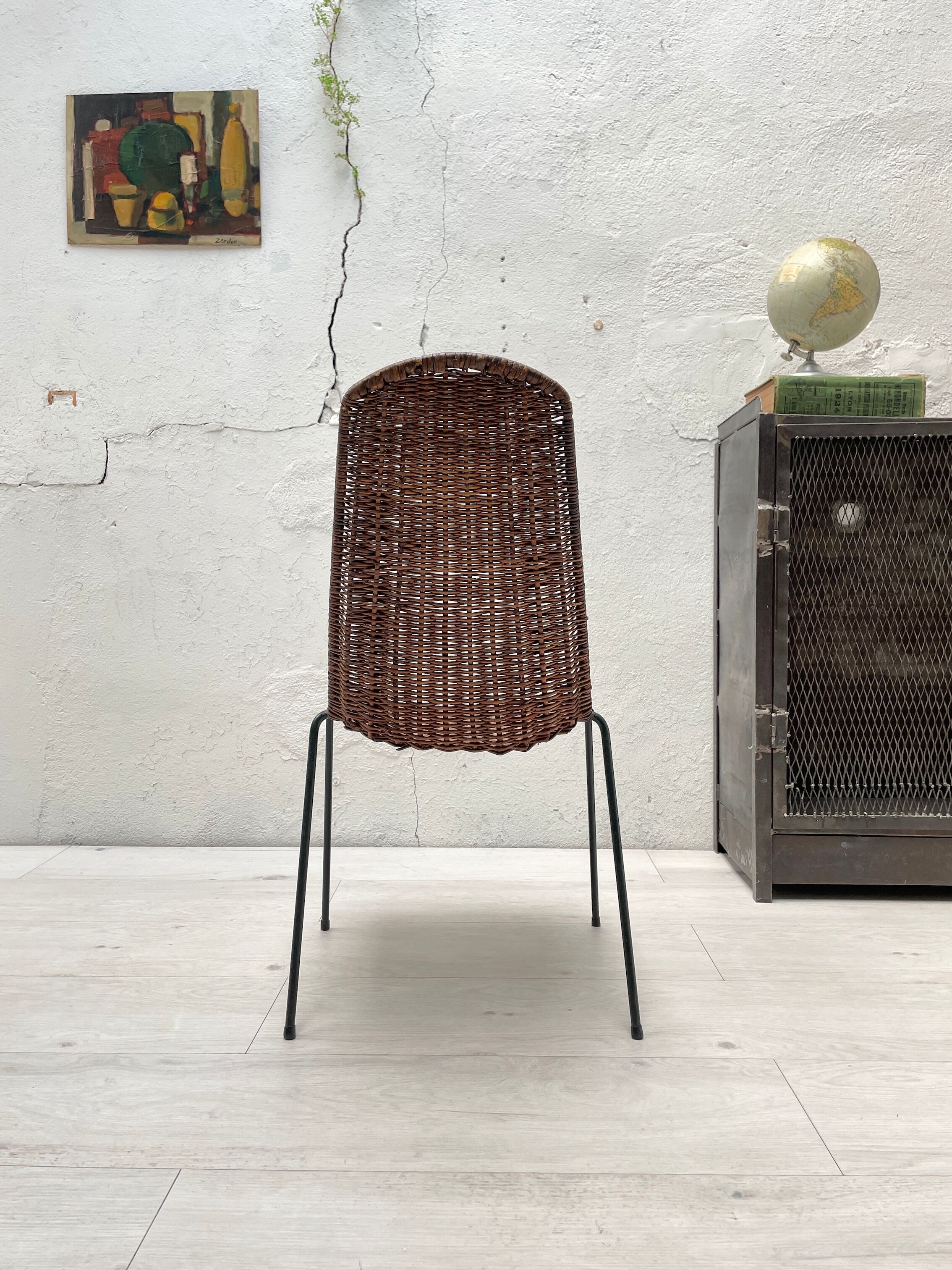 Vintage chair in wicker and metal circa 1950