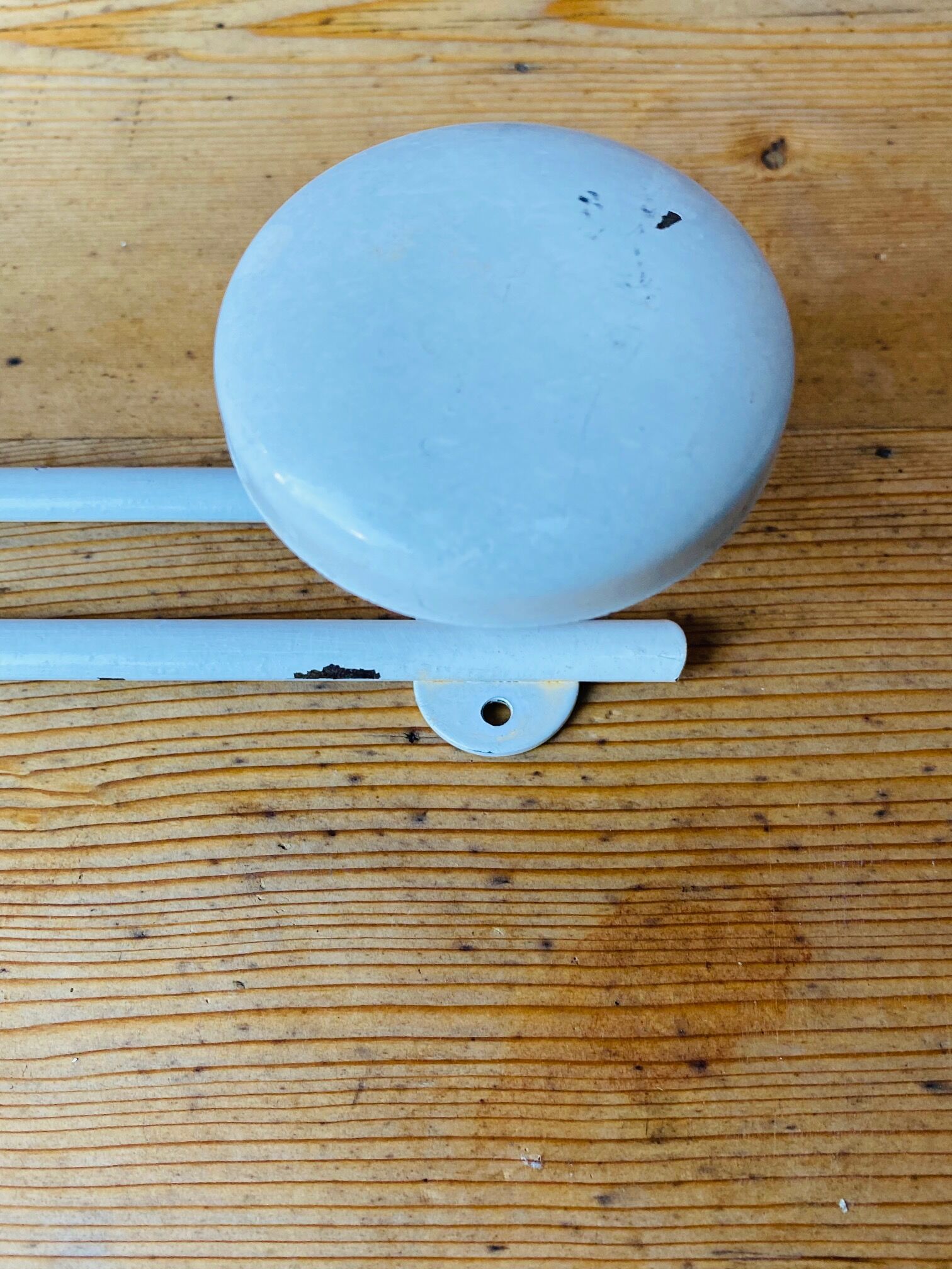 Metal wall coat rack 2 white hooks 60s.