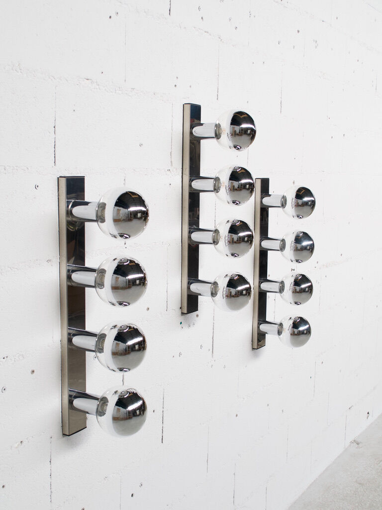 3 CHROME STEEL WALL LAMPS/CEILING LAMPS BY MOTOKO ISHII 70' YEARS STAFF PUBLISHER