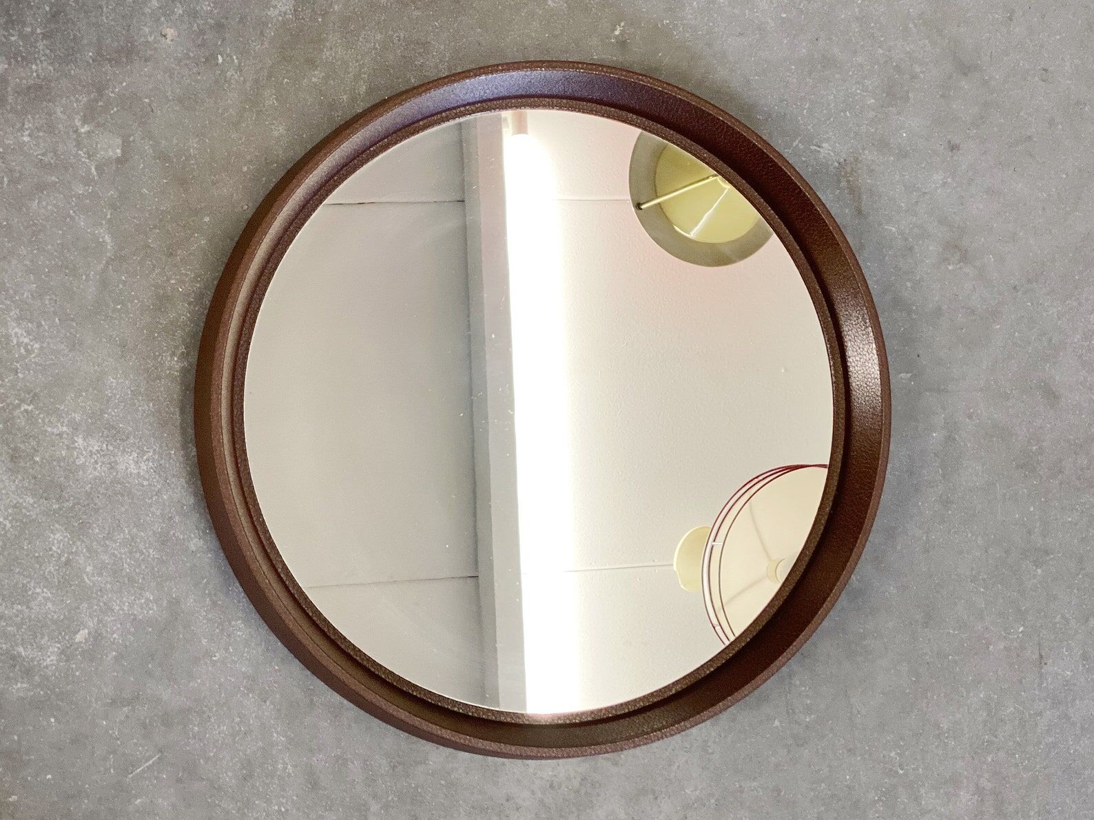 Space Age brown plastic round mirror, plastic design wall mirror