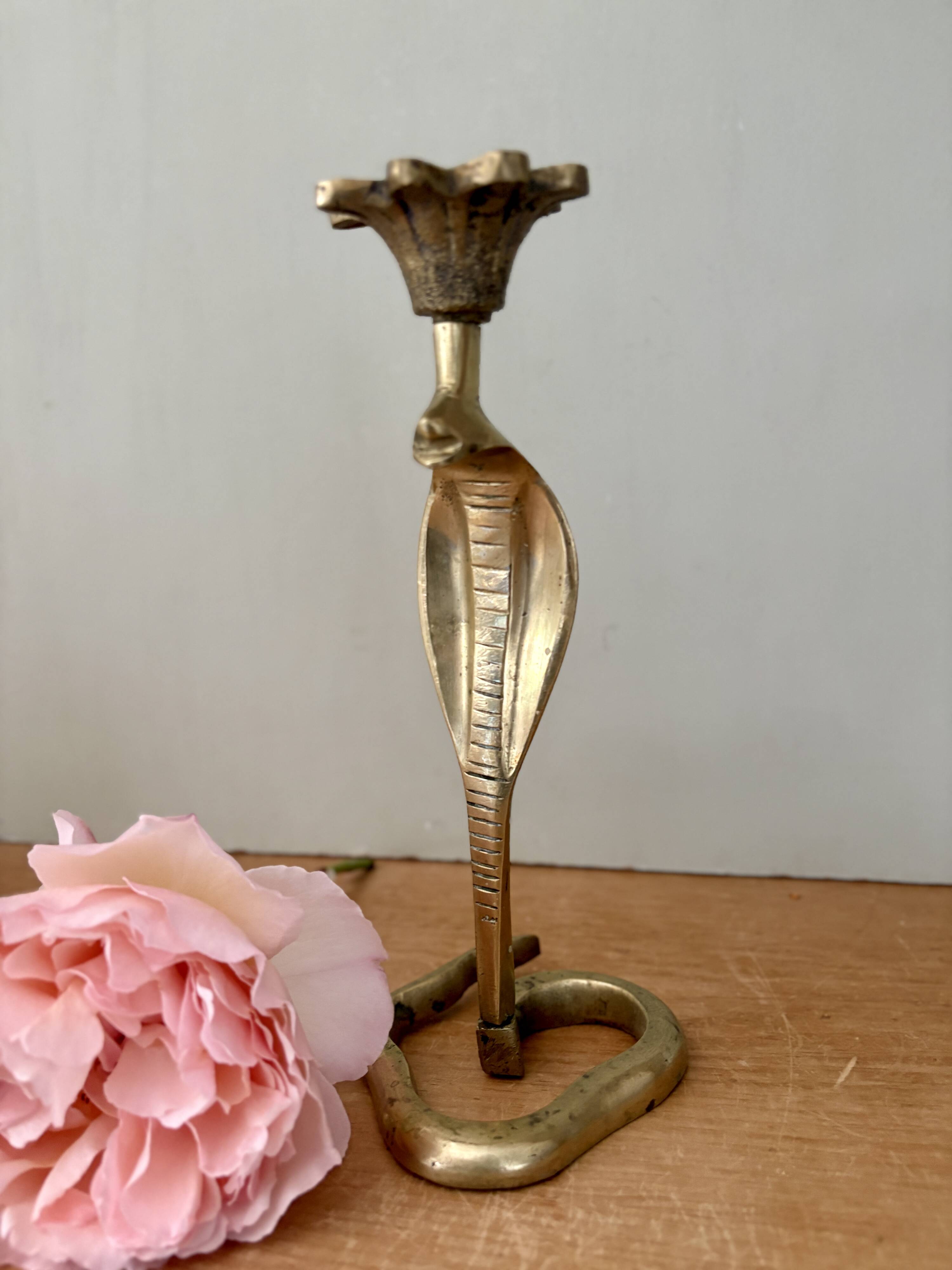 Vintage brass cobra candle holder