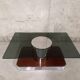 Vintage coffee table in smoked glass, chrome metal and wood décor 60s 70s
