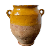 Ancien pot à confit en terre cuite vernissé jaune
