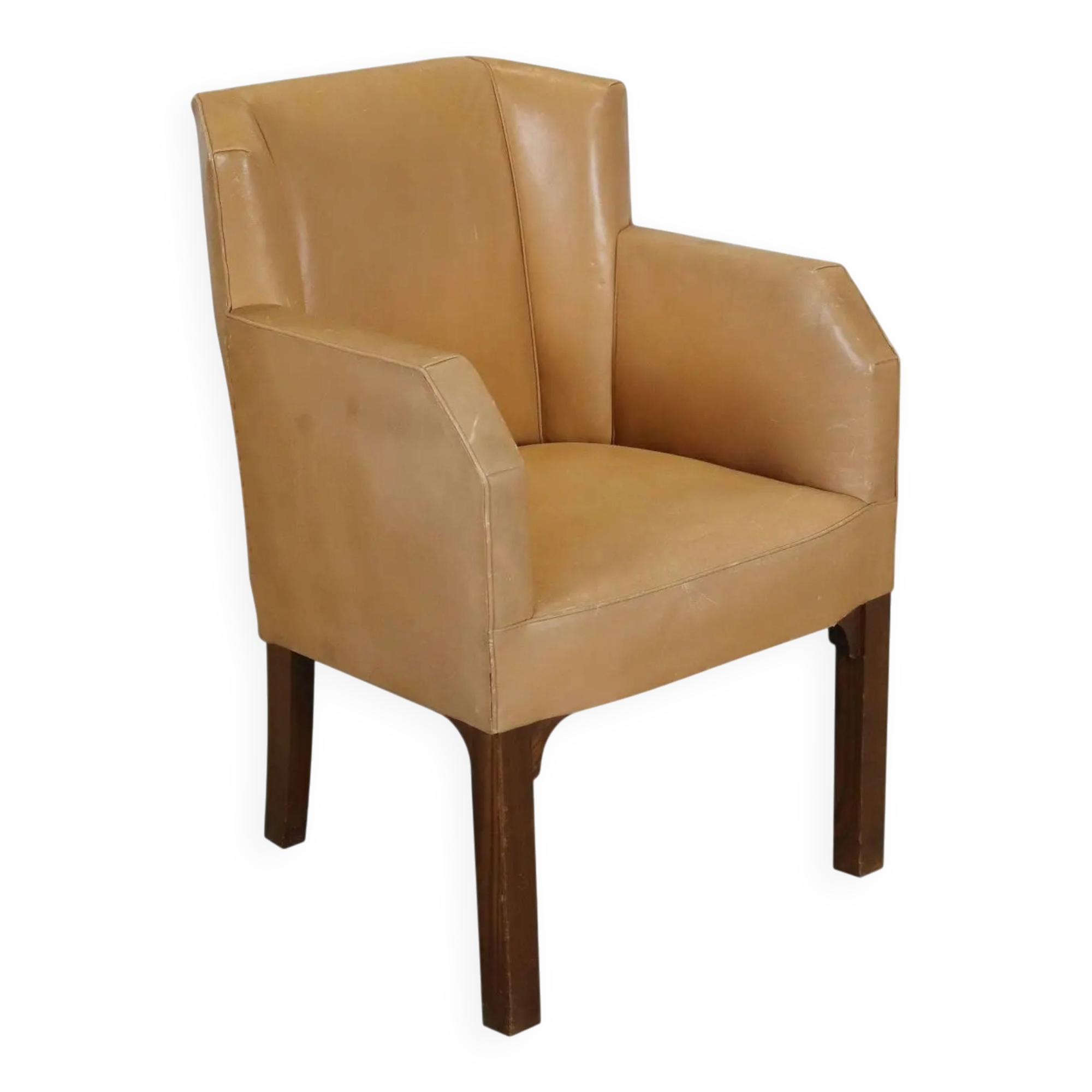 Vintage armchair in faux leather and painted beech, Italy, 1930s-1940s.