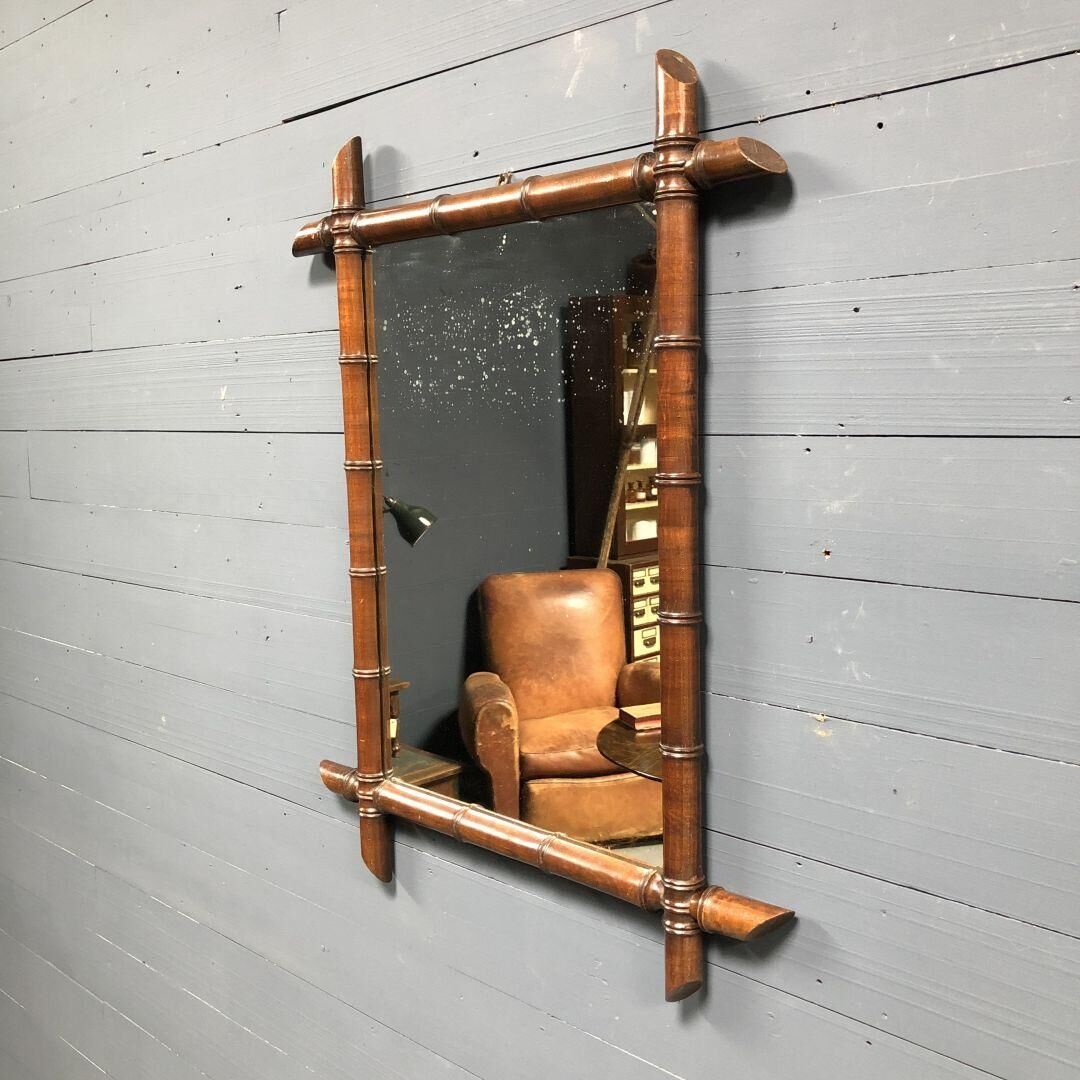 Bamboo faux mirror with dark brown frame 81x63cm