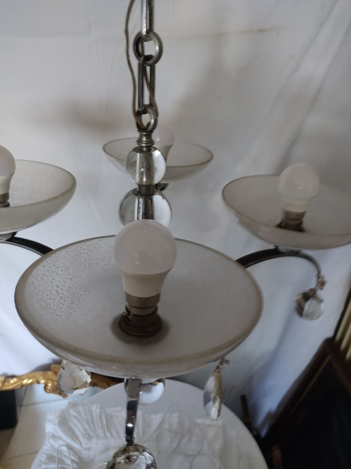 Old vintage chrome chandelier.