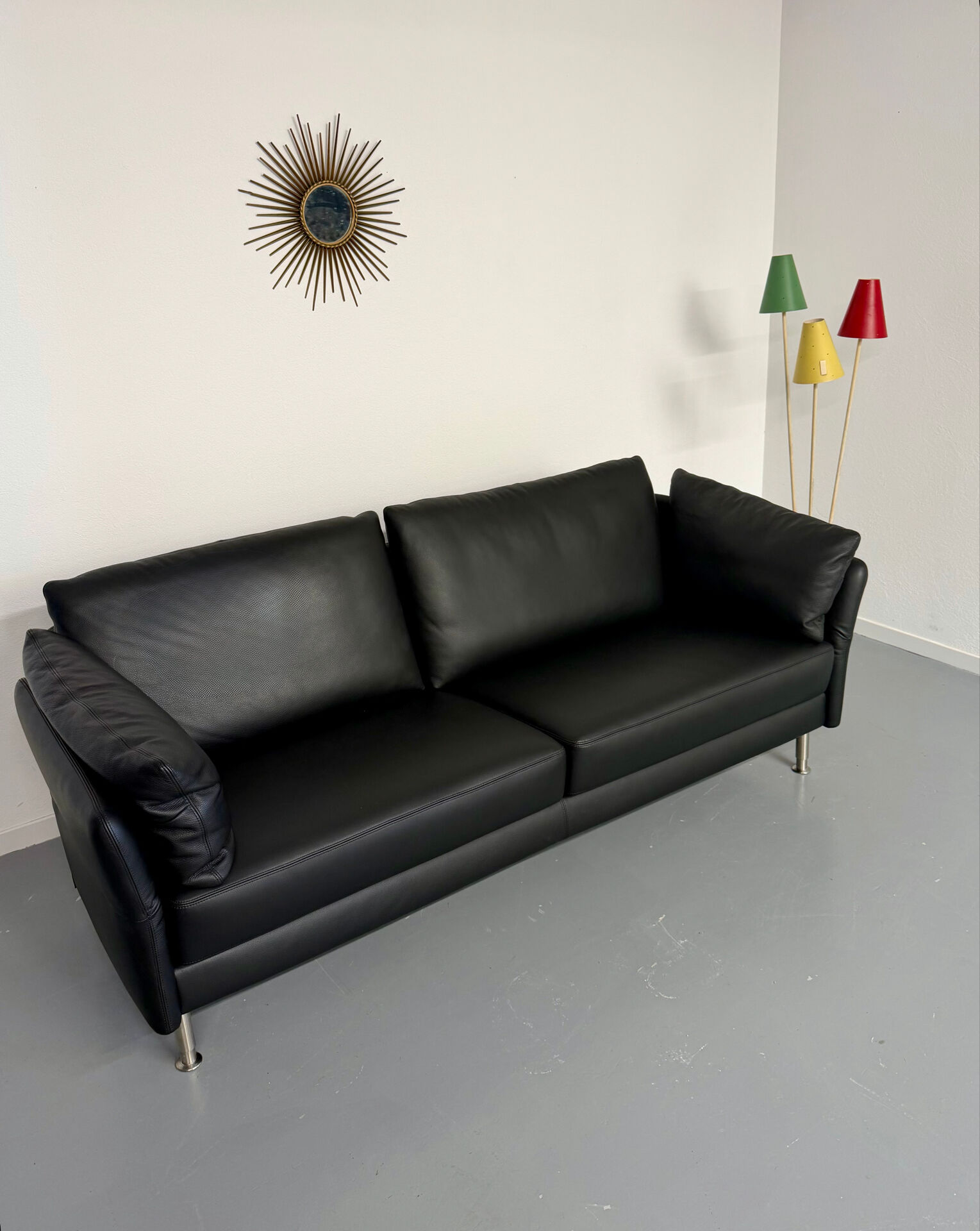 3-seater sofa Intertime I-Cielo black leather contemporary design
