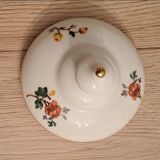 Sucrier en porcelaine de Limoges motifs floraux et oiseau