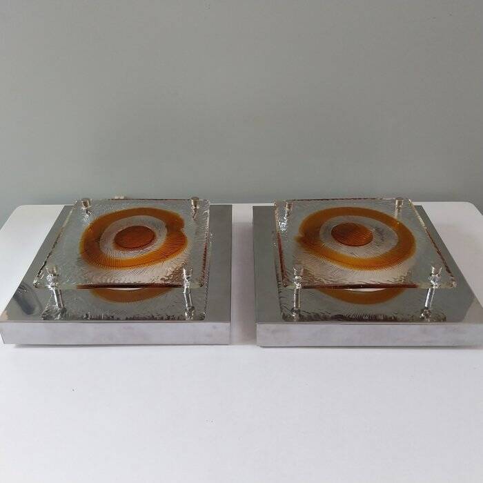 Pair of Italian Mazzega glass wall lights